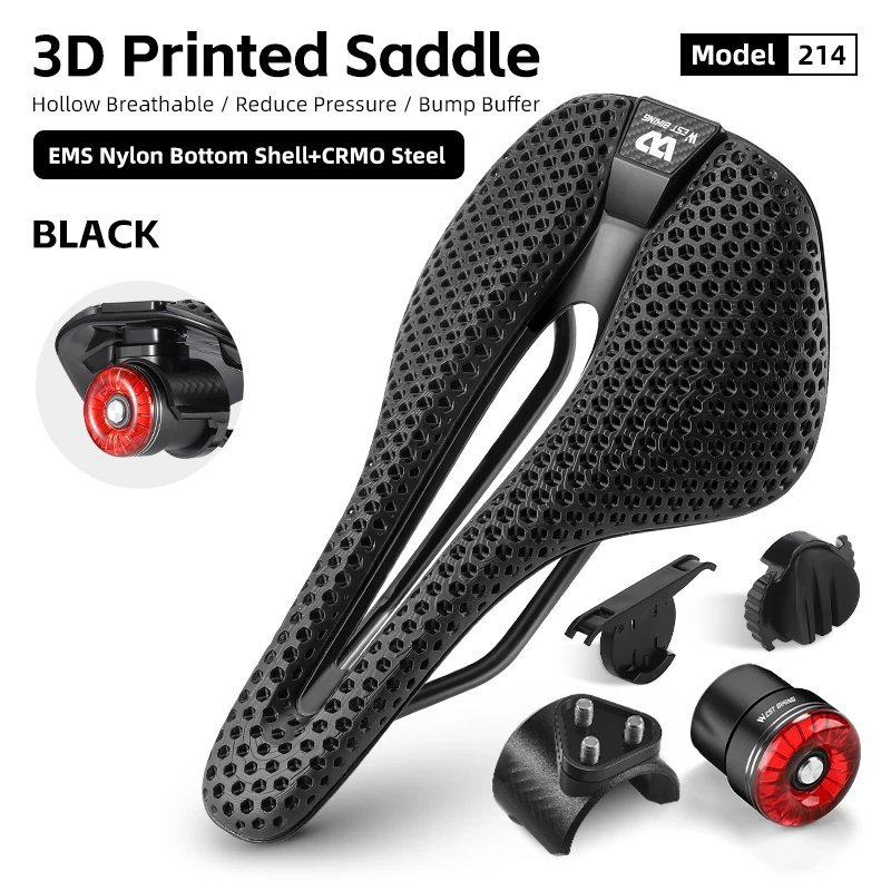Model 214 Set_WEST BIKING T800 Carbon 3D Printed Bike Saddle Ultralight With Tail Light Bike Saddle 
