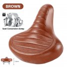 BROWN_WEST BIKING MTB Spring Saddle Electric Bike Wide Comfortable Bicycle Seat Leather Retro Brown 