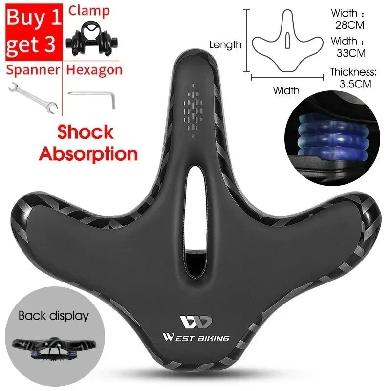 122A Clamp Tools_WEST BIKING-Ergonomic Big Butt Bicycle Saddle,Widen Thicken Cushion Pad,Comfortable