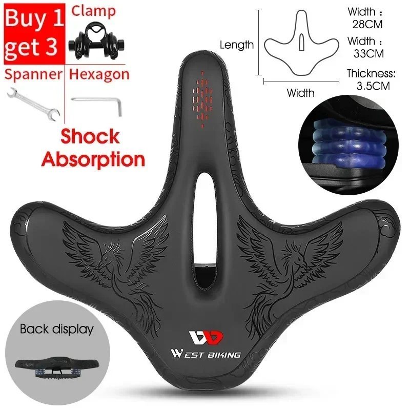 122B Clamp Tools_WEST BIKING-Ergonomic Big Butt Bicycle Saddle,Widen Thicken Cushion Pad,Comfortable