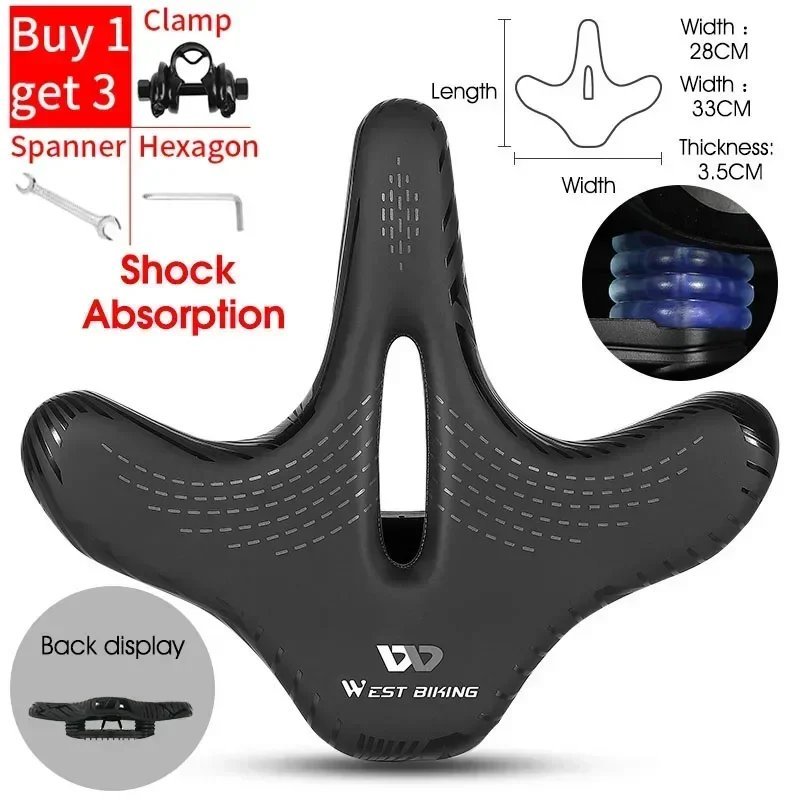 122C Clamp Tools_WEST BIKING-Ergonomic Big Butt Bicycle Saddle,Widen Thicken Cushion Pad,Comfortable
