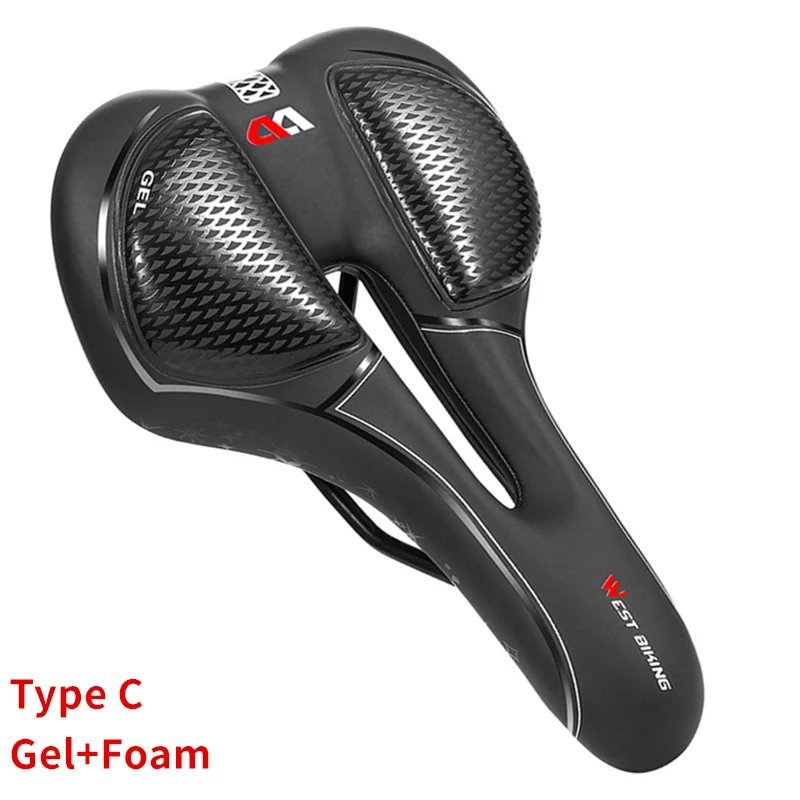 Gel Filled C_WEST BIKING Bicycle Saddle Gel Sponge Filled Comfortable Cushion For Men MTB Bike Front