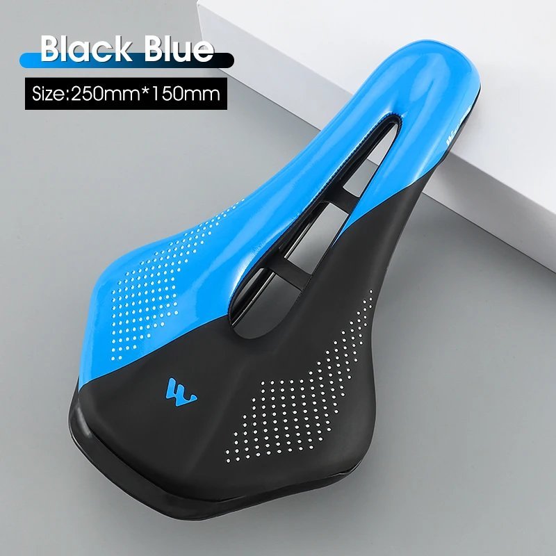 Blue_WEST BIKING Ultralight Mountain Bicycle Saddle MTB Short Nose Road Bike Seat PU Leather Hollow 