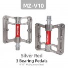 V10-Silver red_Bicycle Pedals 3 Bearings MTB Anti-slip Ultralight Aluminum Mountain Road Bike Platfo