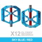 X12-sky blue red_Bicycle Pedals 3 Bearings MTB Anti-slip Ultralight Aluminum Mountain Road Bike Plat