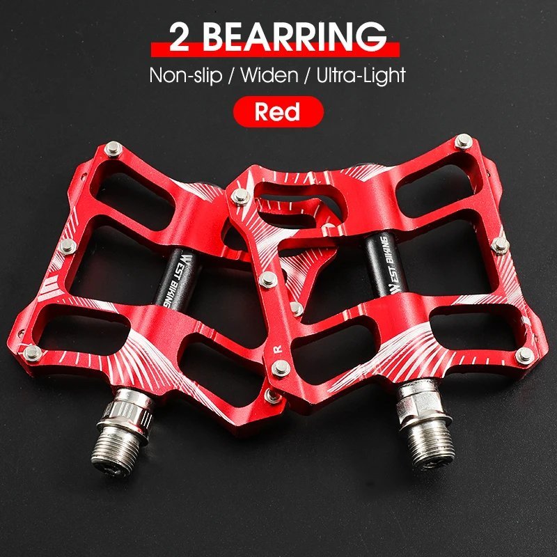 2Bearings Red 080_WEST BIKING Anti-slip Cycling Pedals 9/16" Ultralight DU Bearing MTB Mountain Road