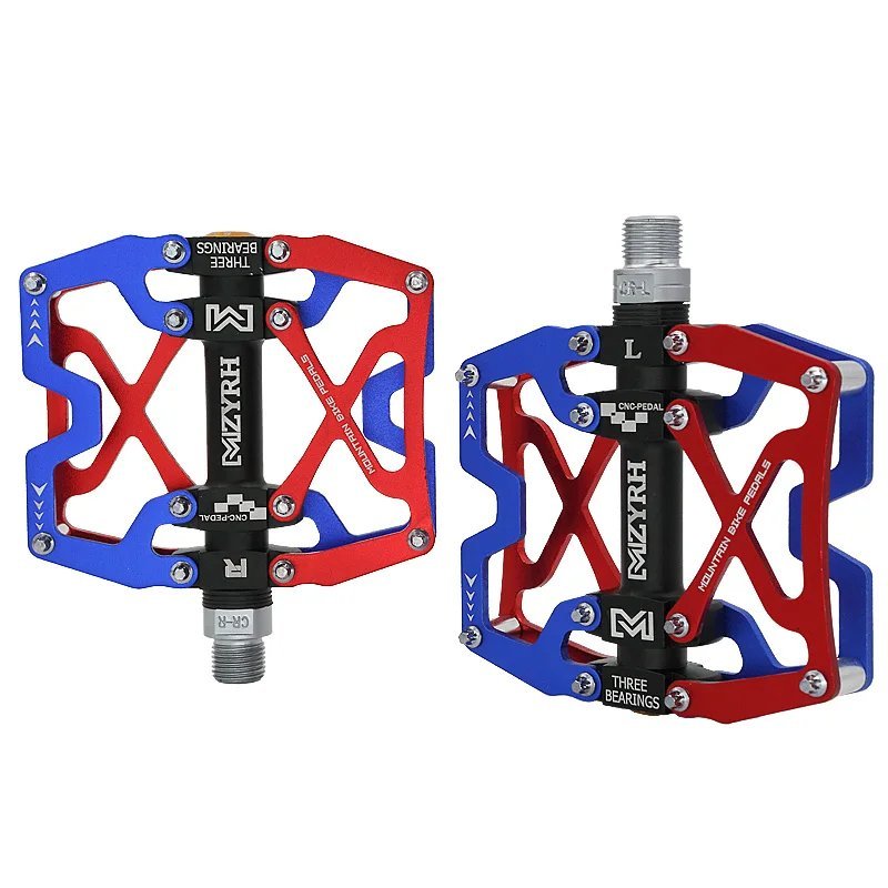 Y06-Blue Red_Bicycle Pedal Ultralight Aluminium Alloy 3 Bearings Bicycle Pedals 14 colors Road MTB P