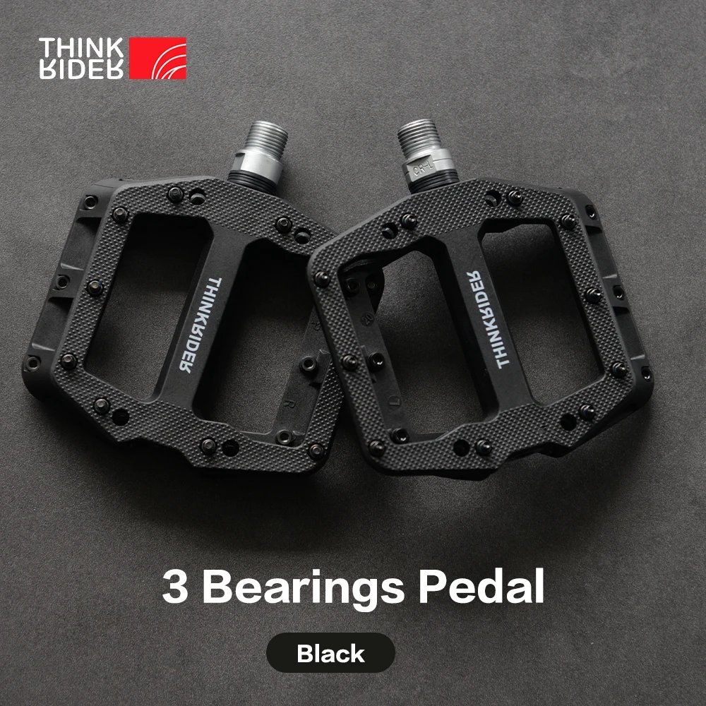 Black_ThinkRider Flat Bike Pedals MTB Road 3 Sealed Bearings Bicycle Pedals Mountain Pedals Wide Pla