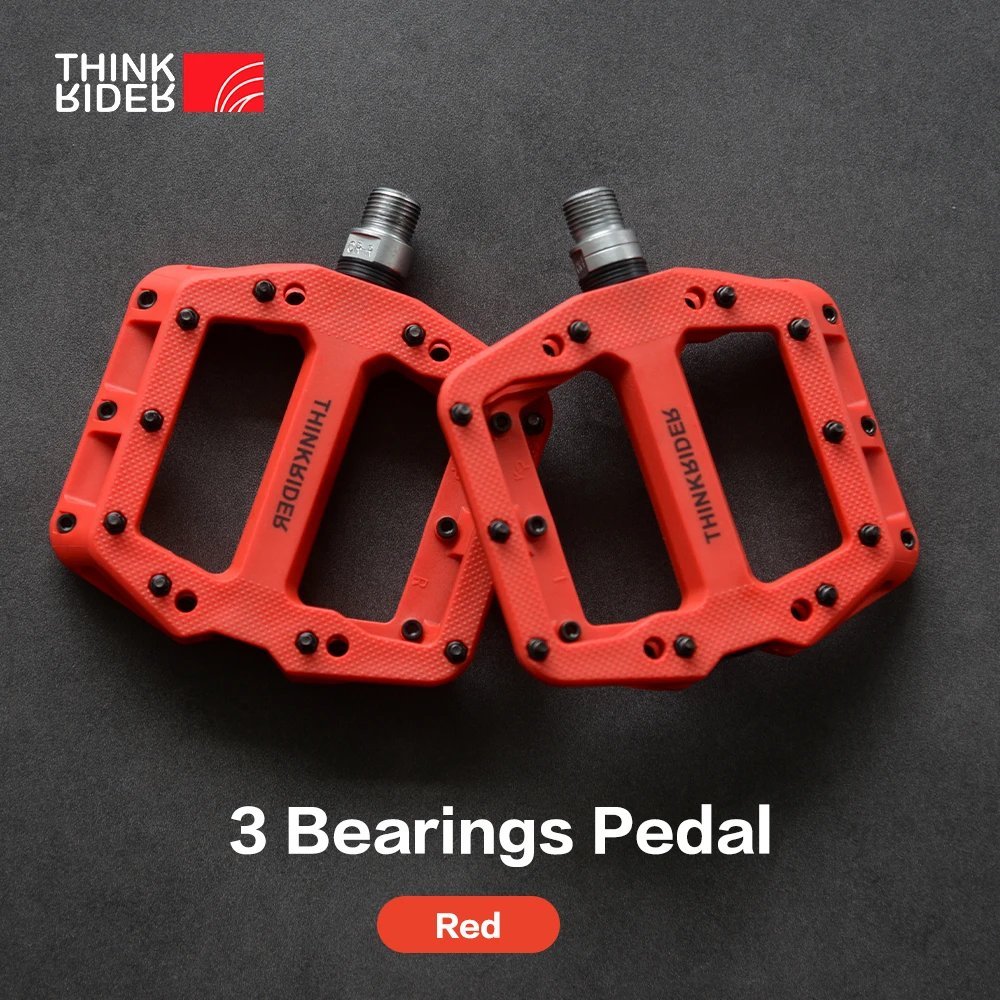 Red_ThinkRider Flat Bike Pedals MTB Road 3 Sealed Bearings Bicycle Pedals Mountain Pedals Wide Platf