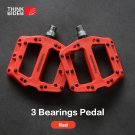 Red_ThinkRider Flat Bike Pedals MTB Road 3 Sealed Bearings Bicycle Pedals Mountain Pedals Wide Platf