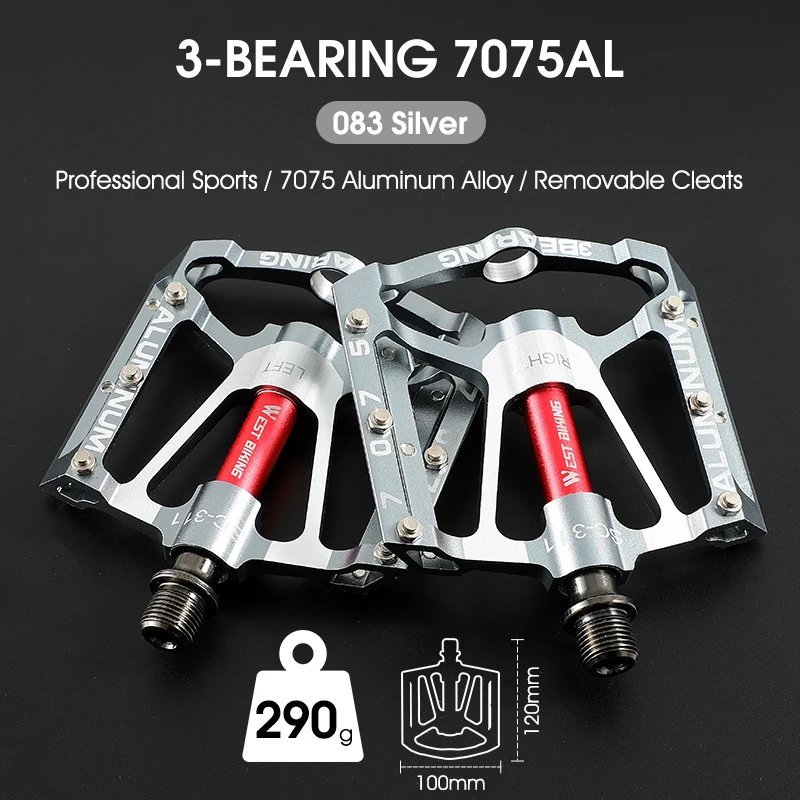 083Silver Ultralight_WEST BIKING MTB Bicycle Pedals Ultralight CNC Aluminium Alloy Anti-Slip Road Bi