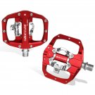 Red pedal_BUCKLOS Pedals Contact MTB Bike Cleat Pedal Flat Dual Function Mountain Bike Pedal Fit SPD
