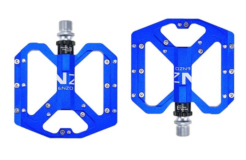 Blue_ENZO Flat Foot Ultralight Mountain Bike Pedals MTB CNC Aluminum Alloy Sealed 3 Bearing Anti-sli