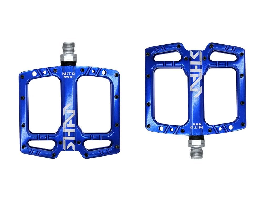 Blue_Ultra-light MITO Mountain Bike Pedal Seal 3 Bearing Polished Hollow Non-slip Flat Feet Mtb Bicy