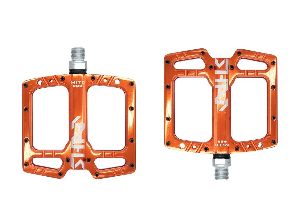 Orange_Ultra-light MITO Mountain Bike Pedal Seal 3 Bearing Polished Hollow Non-slip Flat Feet Mtb Bi