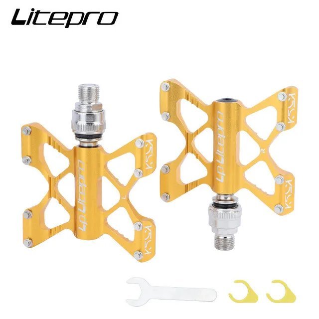 Yellow_Quick release pedal hollow ultra-light folding bike anti-theft pedal litepro for brompton bir