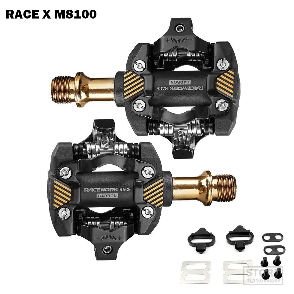 gold_SPD X-M8100 Ultra-light MTB Pedals Bike Self-Locking   DU Bearing Mountain   Die Casting Carbon