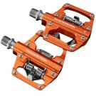 orange_RACEWORK MTB Bike Clipless Pedals Self-locking CNC Aluminum Alloy DU Bearing SPD Double Flat 
