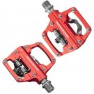 red_RACEWORK MTB Bike Clipless Pedals Self-locking CNC Aluminum Alloy DU Bearing SPD Double Flat Pla