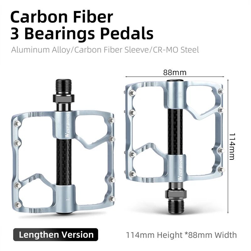 B Lengthen Silver_WEST BIKING Titanium Axle Bike Pedal Ultralight 3 Bearing Carbon Shaft Cover Bicyc