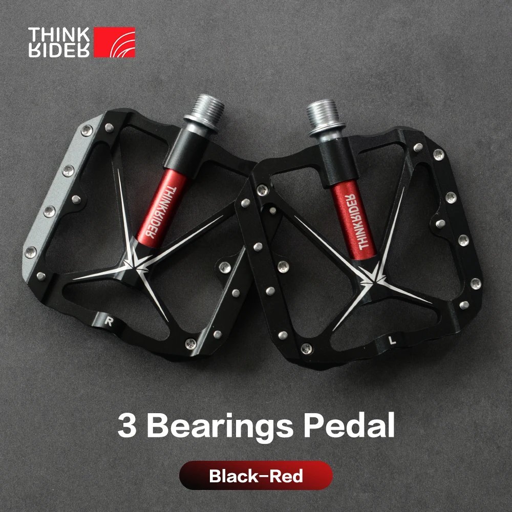 Black-Red_ThinkRider  Flat Bike Pedals MTB Road 3 Sealed Bearings Bicycle Pedals  Mountain Bike Peda