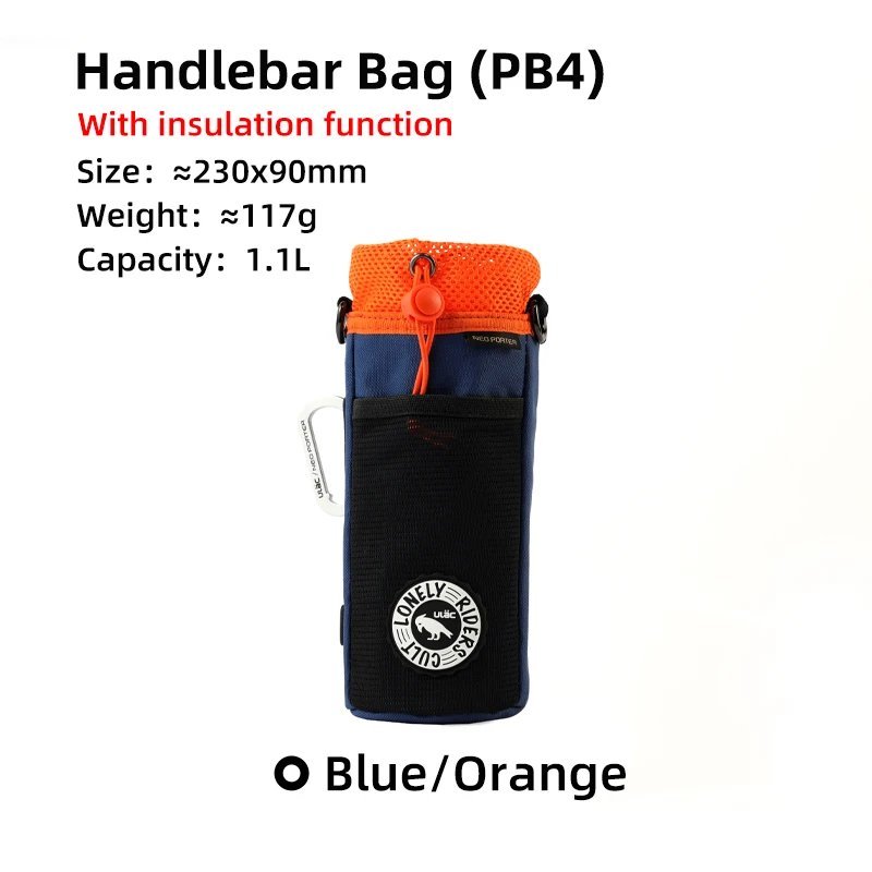 PB4 Blue-orange_ULAC Bicycle Handlebar Bag 1/1.1L MTB Road Bike Scooter C-HOLD Waterproof Stem Bag C