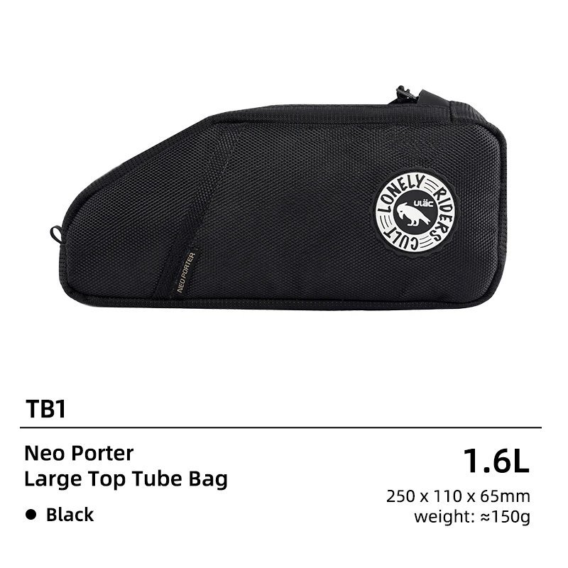 TB1 1.6L Black_ULAC Bicycle Frame Bag MTB Bike Top Tube Bag High Quality Durable Fabric 1.2/1.6L Cap