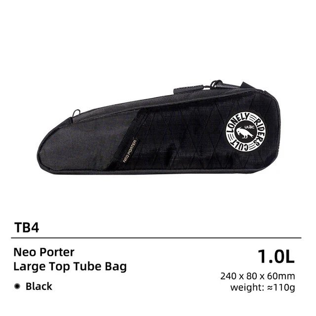 TB4 1L Black_ULAC Bicycle Frame Bag MTB Bike Top Tube Bag High Quality Durable Fabric 1.2/1.6L Capac
