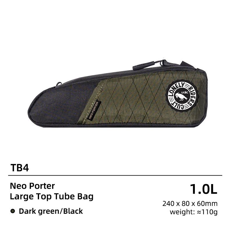 TB4 1L Dark Green_ULAC Bicycle Frame Bag MTB Bike Top Tube Bag High Quality Durable Fabric 1.2/1.6L 