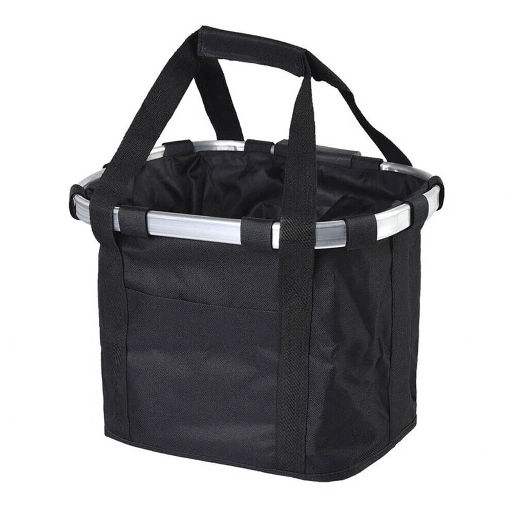 Black_Bicycle Front Basket for Small Pet Dog Carrying Pouch 2 in 1 Handlebar Tube Hanging Basket Det
