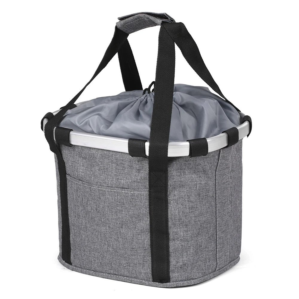 Grey1_Bicycle Front Basket for Small Pet Dog Carrying Pouch 2 in 1 Handlebar Tube Hanging Basket Det