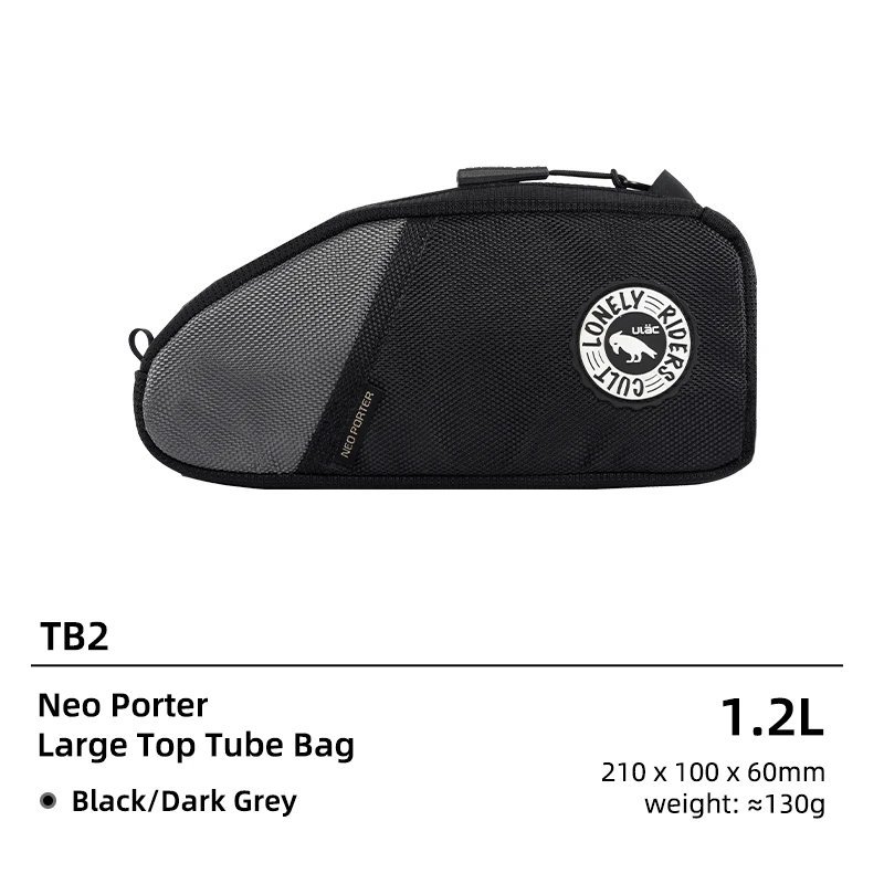 TB2 1.2L Black_ULAC Multi-color Bicycle Top Tube Bag 1.2/1.6L MTB Road Bike Ultralight Waterproof Cy