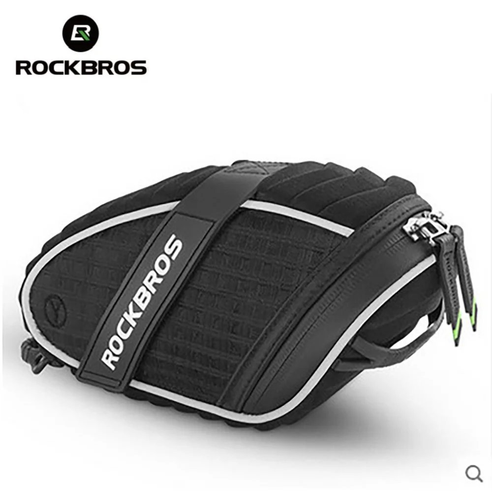 black_ROCKBROS Bike Bag 3D Shell Rainproof Saddle Bag Reflective Strip Bicycle Tail Bag Shockproof R