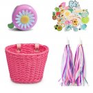Pink Set_Bike Bicycle Handlebar Bicycle Basket Cycling Rattan Wicker Basket Vintage Hand Woven Bike 