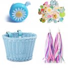 Sky Blue Set_Bike Bicycle Handlebar Bicycle Basket Cycling Rattan Wicker Basket Vintage Hand Woven B