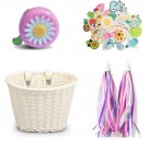 White Set_Bike Bicycle Handlebar Bicycle Basket Cycling Rattan Wicker Basket Vintage Hand Woven Bike
