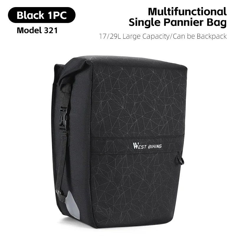 321B-1PC 17-29L_WEST BIKING Full Waterproof Bicycle Pannier 25L Large Capacity Bike Rack Bag Long Tr