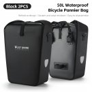 377-2PCS 50L_WEST BIKING Full Waterproof Bicycle Pannier 25L Large Capacity Bike Rack Bag Long Trave