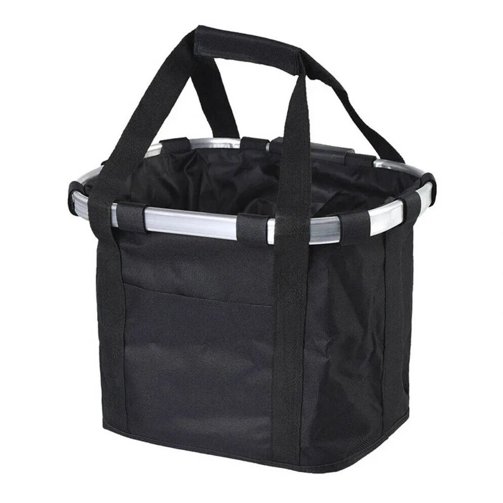 Black_Bicycle Front Basket Bike Small Pet Dog Carry Pouch 2in1 Detachable MTB Handlebar Tube Hanging