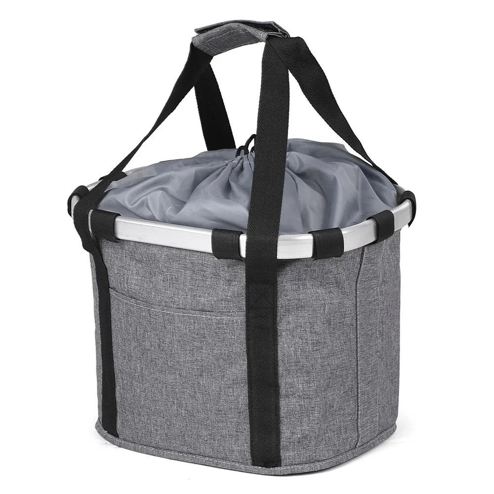 Dark grey_Bicycle Front Basket Bike Small Pet Dog Carry Pouch 2in1 Detachable MTB Handlebar Tube Han