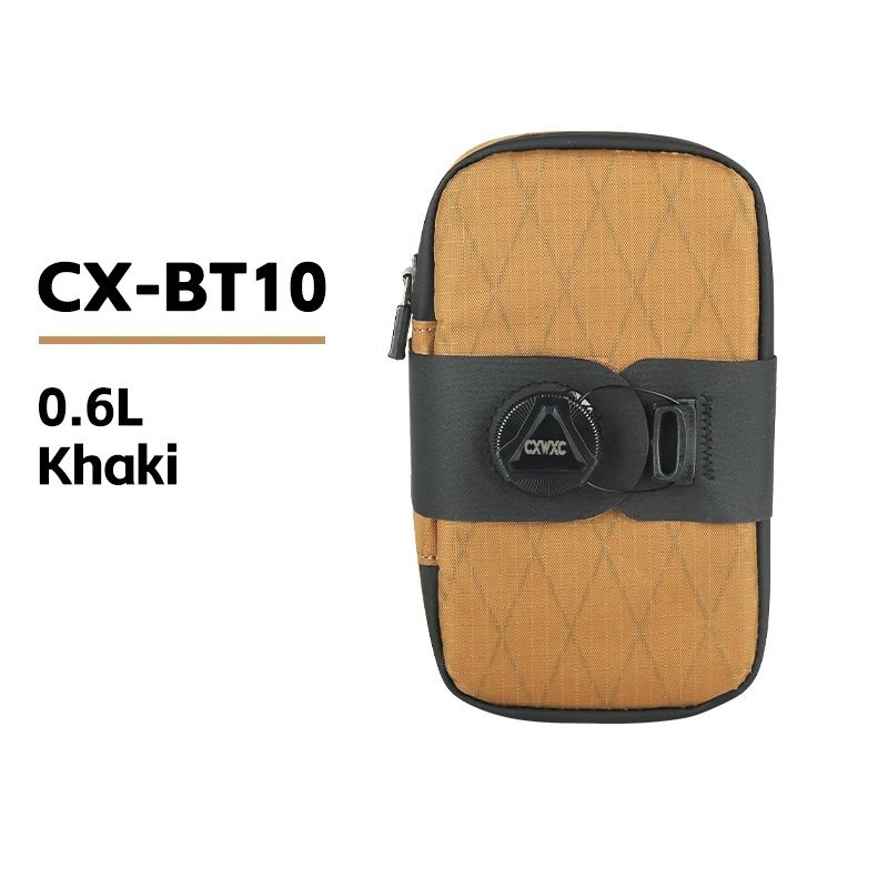 Khaki_CXWXC Lockable Bicycle Seat Pack MTB Road Bike boa System Waterproof Saddle Bag 0.6L Large Cap