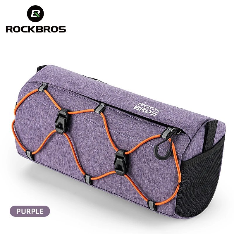 Purple_ROCKBROS Bicycle Front Bag 2.2L Capacity Item Storage Handlebar Bag Drawstring Multifunction 