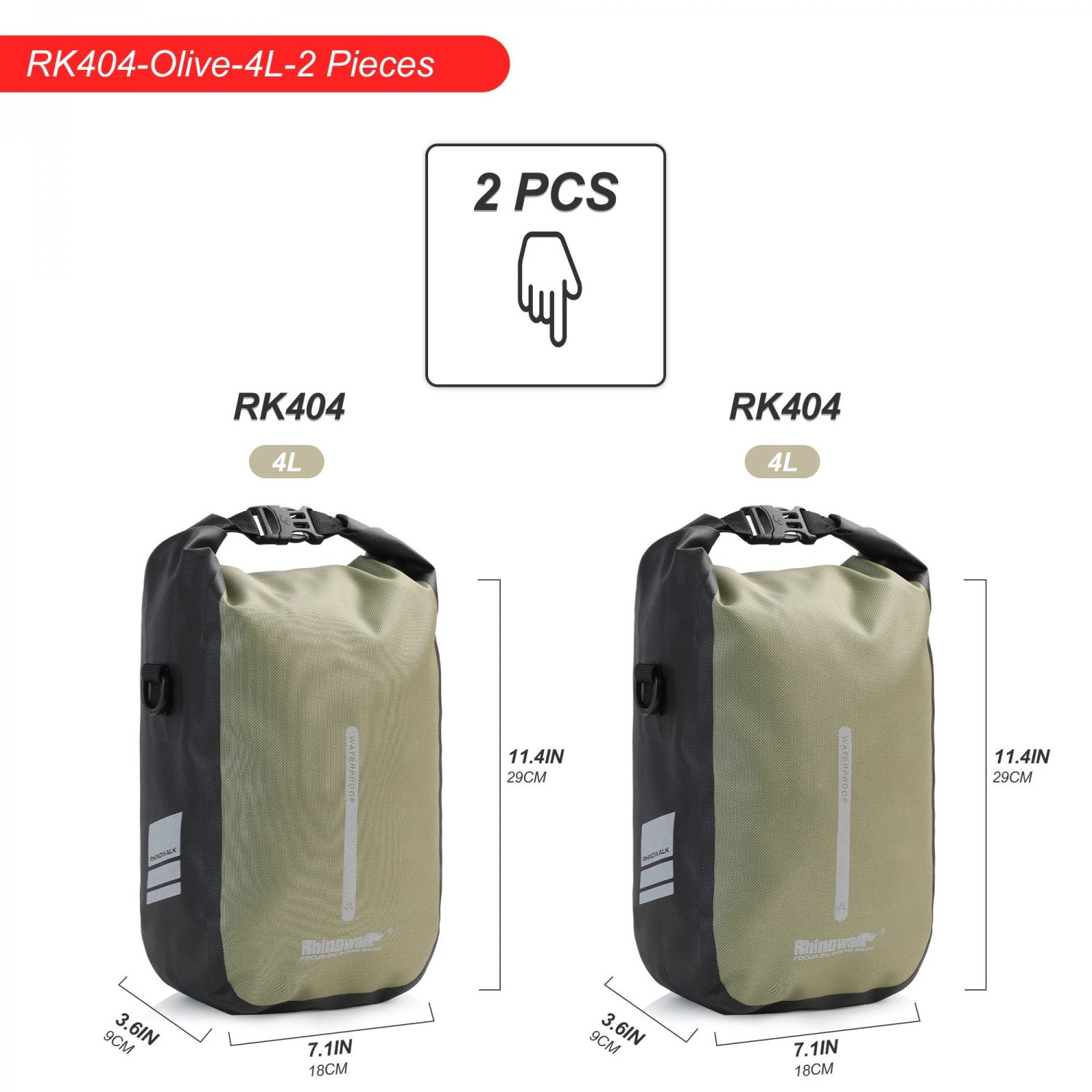 Olive-4L-2pcs_Rhinowalk Bike Quick Release Fork Bag 2 Piece Waterproof 4L 6L Cycling Bicycle Front P