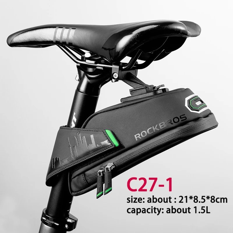 C27-1_ROCKBROS Rainproof Bag Shockproof Bicycle Saddle Bag For Reflective Large Capacity Seat Post T
