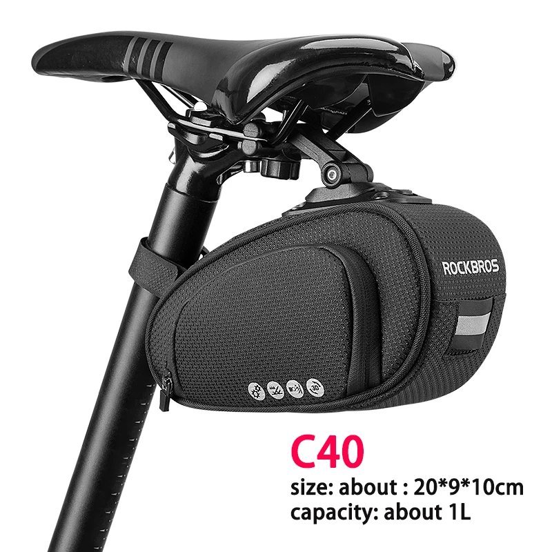 C40_ROCKBROS Rainproof Bag Shockproof Bicycle Saddle Bag For Reflective Large Capacity Seat Post Tai