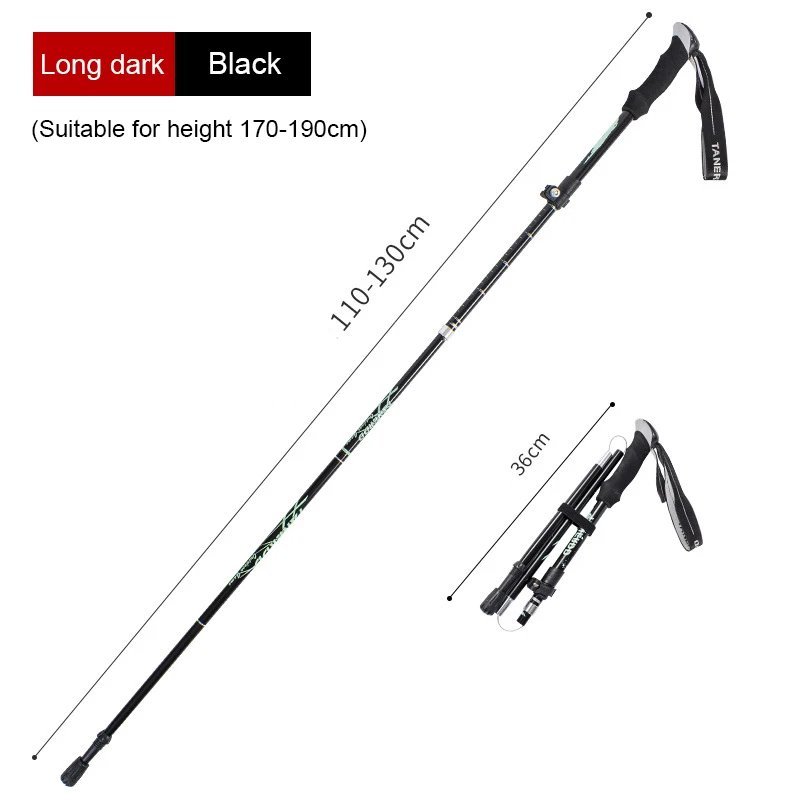 Black Long_Trekking Stick 5-Section Telescopic Folding Trekking Poles Outdoor Camping Ultralight Por