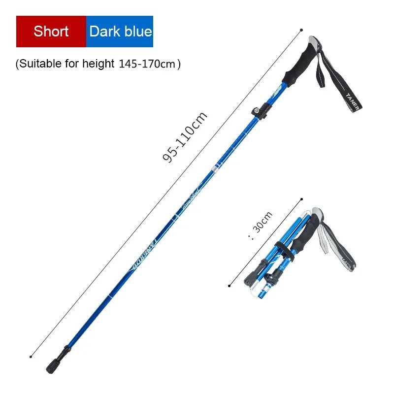Dark blue Short_Trekking Stick 5-Section Telescopic Folding Trekking Poles Outdoor Camping Ultraligh