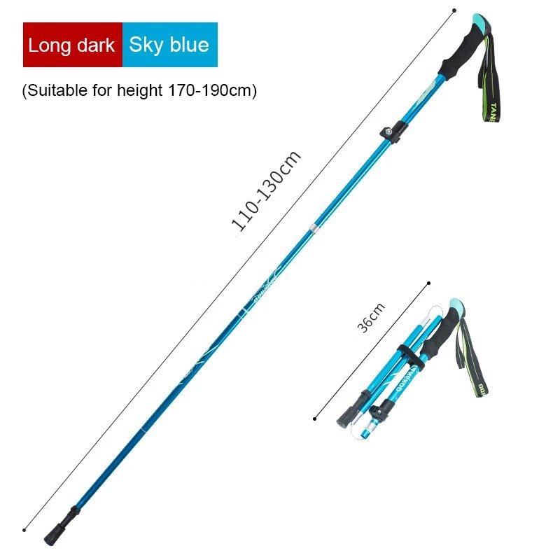 Sky blue Long_Trekking Stick 5-Section Telescopic Folding Trekking Poles Outdoor Camping Ultralight 