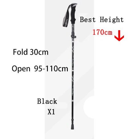 Black 30cm_5-Section Outdoor Fold Trekking Pole Camping Portable Walking Hiking Stick For Nordic Eld