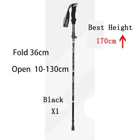 Black 36cm_5-Section Outdoor Fold Trekking Pole Camping Portable Walking Hiking Stick For Nordic Eld